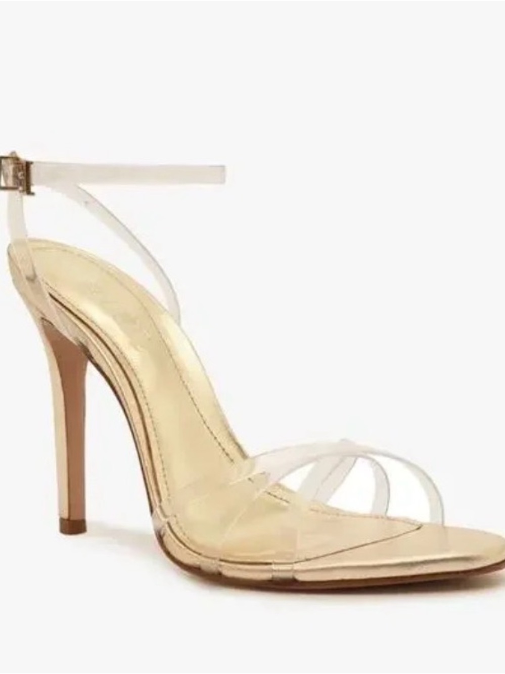 SCHUTZ Amelia Gold Metallic Clear Vinyl Strappy Stiletto Heels Size 11